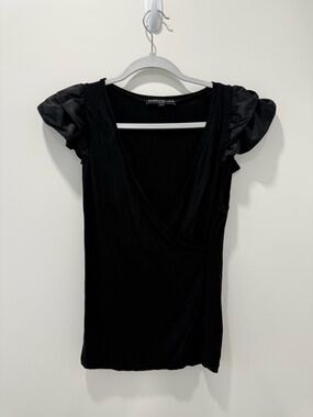 Generation Love Black Draped V-Neck Puff Sleeve Top